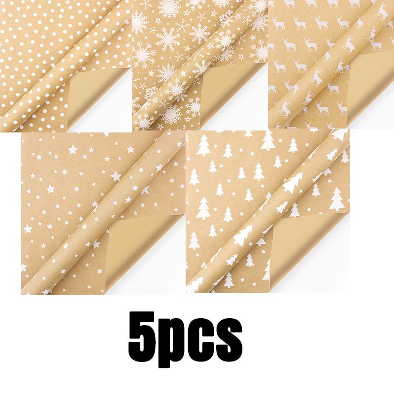 300x43cm Christmas Gift Wrapping Packing Paper Snowflake Tree Elk Pattern Retro Kraft Craft Paper Wedding Birthday Party Decor