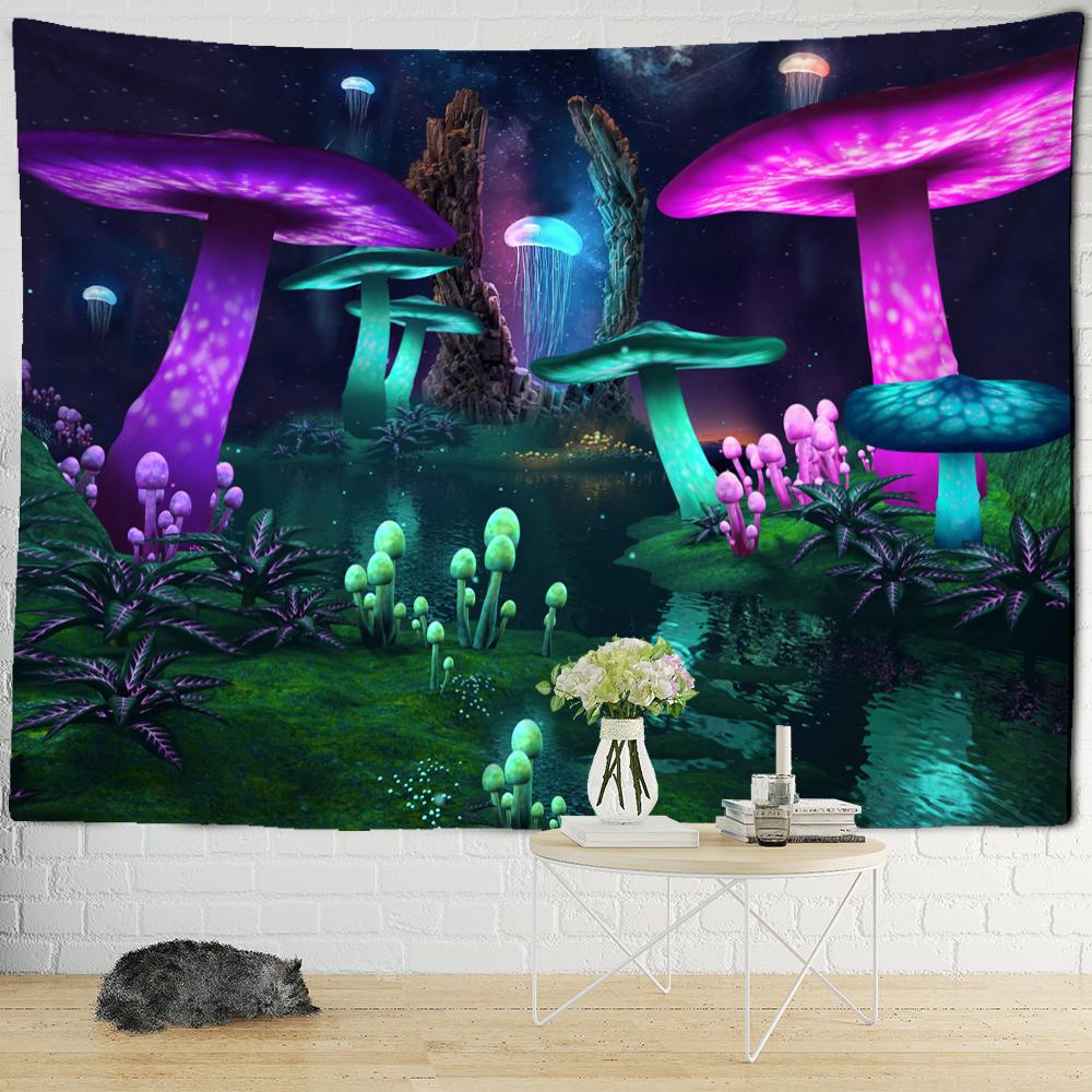 Psychedelic Mushroom Wall Hanging Tapestry Witchcraft Mystic Night Sky Anime Moon Snail Home Room Decor
