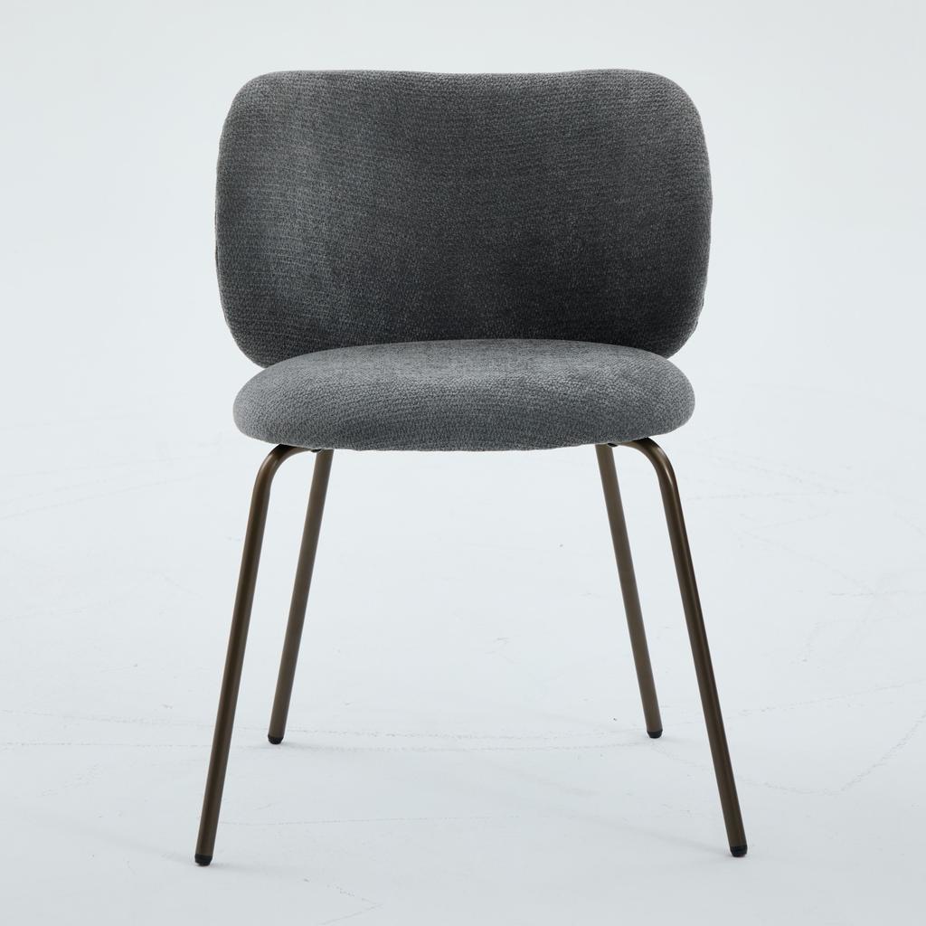 Contemporary Chenille Dining Chairs, Cozy Curved Back Support with Soft Upholstery, Bronze Metal Legs,Set of 2 ,Gray color