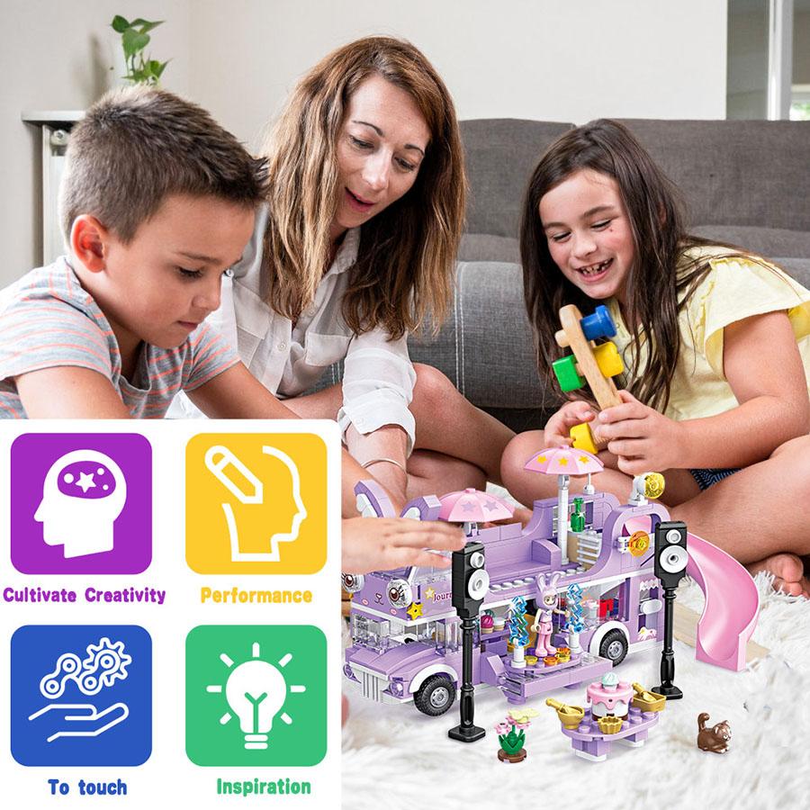 486 BUC Prietene Fete Autobuz Stea Iepure cu Două Etaje Blocuri de Construcție Jucării Cărămizi STEM Figurine Floare Jucării Ziua Crăciunului Fete