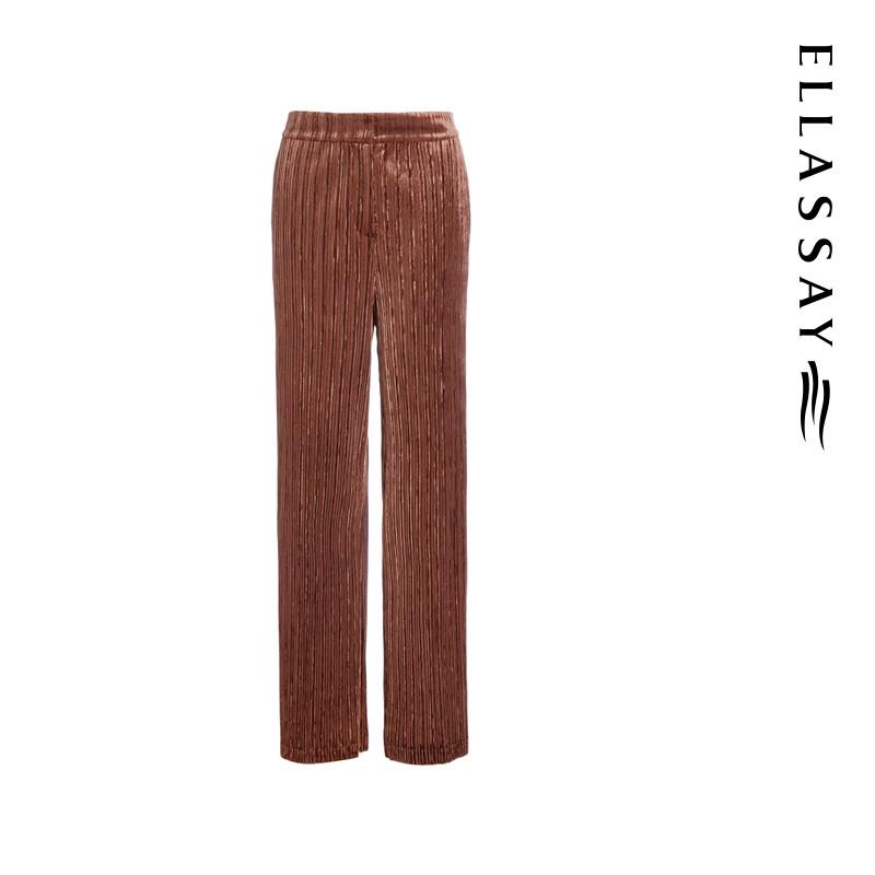 ELLASSAY Women's Classic Retro Velvet Straight Leg Casual Pants