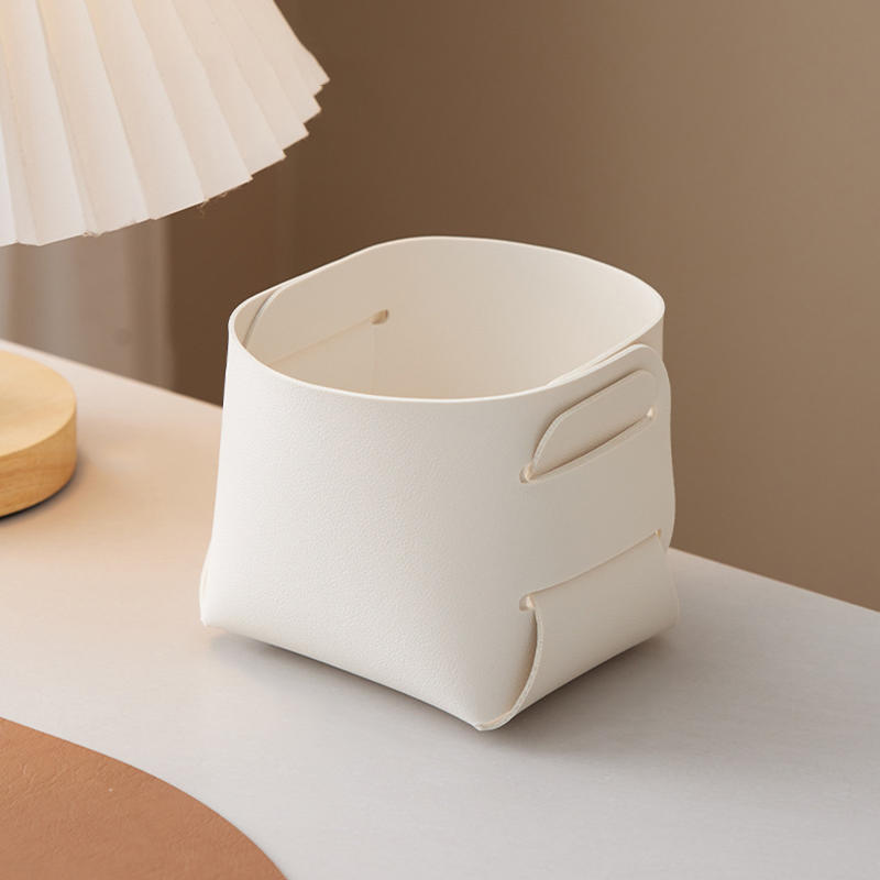 Household Creative Minimalist Desktop Leather Makeup Brush Holder Foldable Collapsible Pen Holders Sundries Organizing Basket