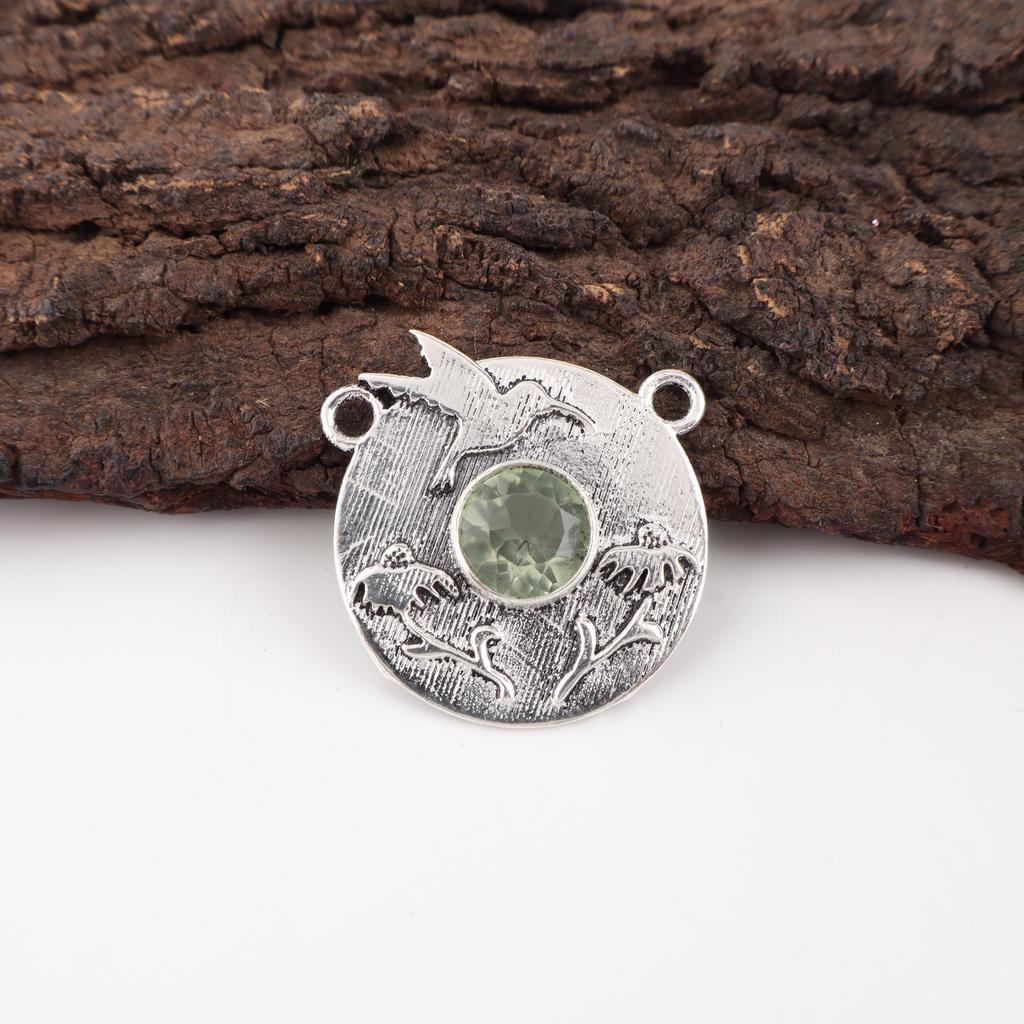 Green Amethyst Gemstone Pendant, 925 Solid Sterling Silver Pendant, Handmade Antique Jewelry, Gift For Mother Day