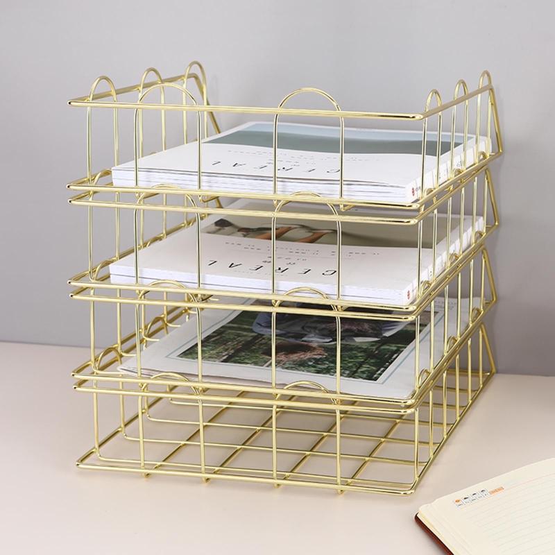 Modern Stackable Letter Tray Desktop Organizer Under Desk Hanging Organizer Metal Paper Tray for Women Men Student Staff