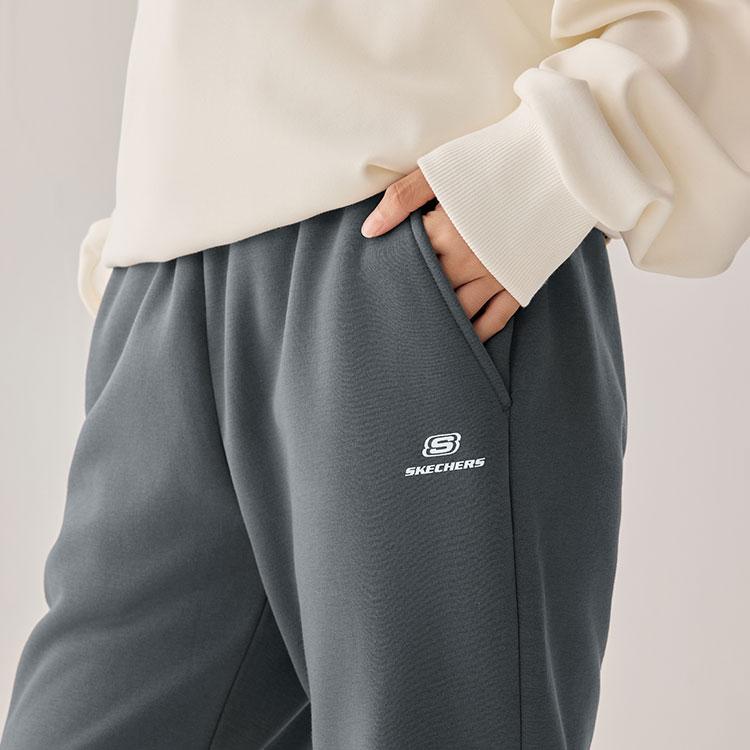 Skechers Fleece Lined Warm Fashionable Comfortable Soft Skin Friendly Mid Rise Tapered Solid Color Knit Sports Pants Women bottoms L425W092-013P