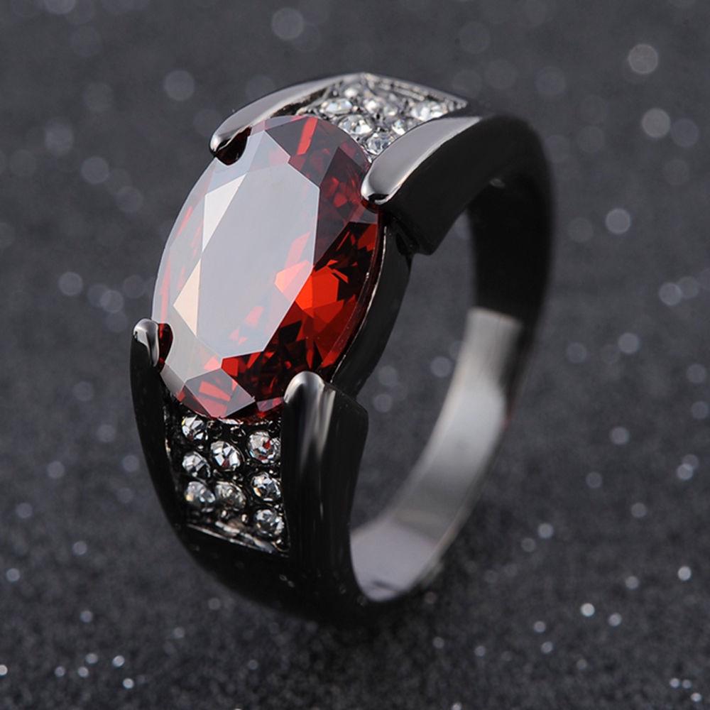 Black Gun Color & Gold Ring with Inlaid Ruby for Party or Wedding