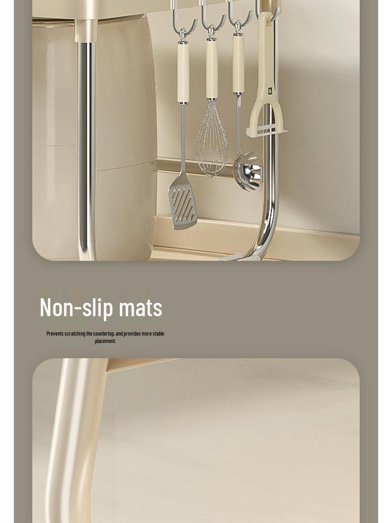 Cremefarbenes Doppelschicht-Küchenregal im Stil für Mikrowelle und Reiskocher