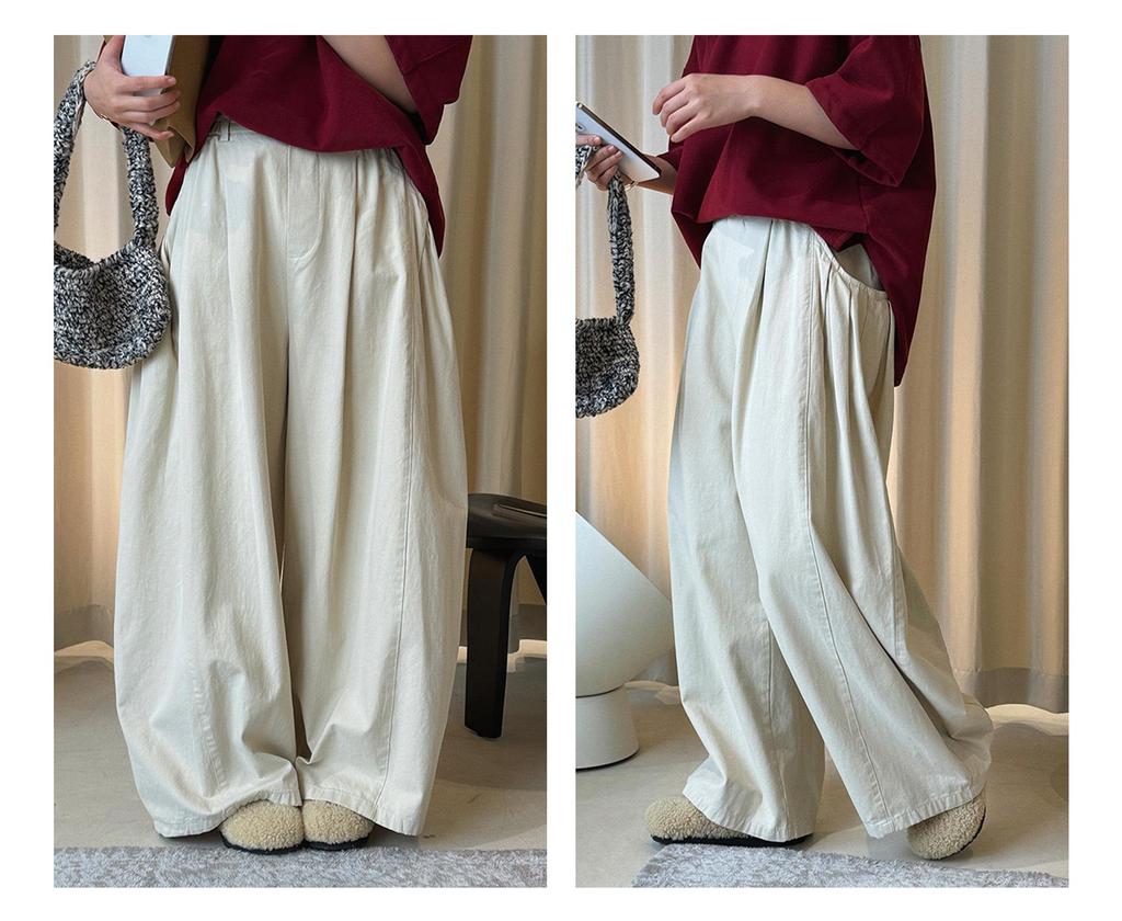 Louvre Spring Japanese Retro High-Density Cocoon-Shaped Wide-Leg Slimming Casual Pants for Women
