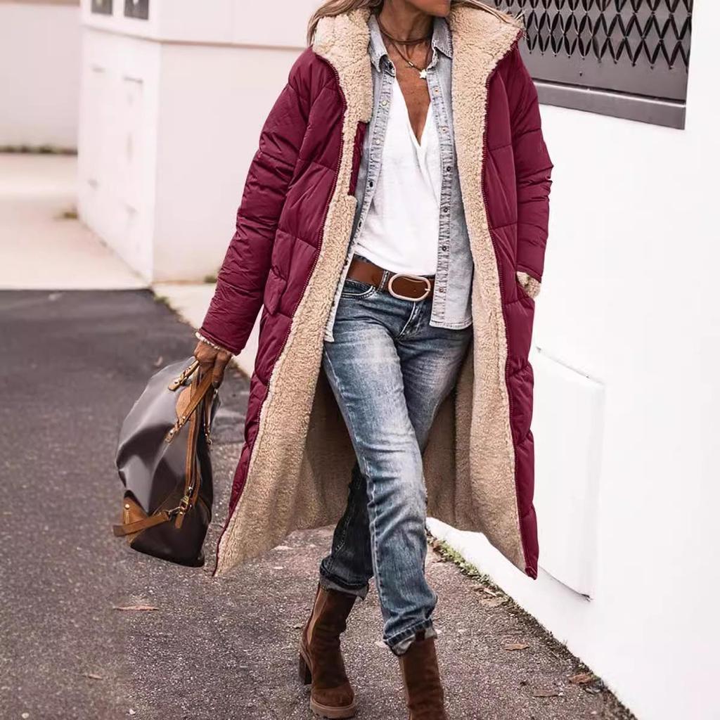Solid Color Hooded Cotton Double-Sided Slim Fit Cardigan Coat with Long Sleeves