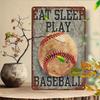 Vintage Baseball Tin Sign Eat Sleep Play Metal Plaque Weatherproof Wall Decor for Bar Cafe Home Office