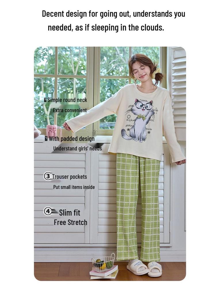 Women's Cotton Striped Two-Piece Long-Sleeve Lounge Set