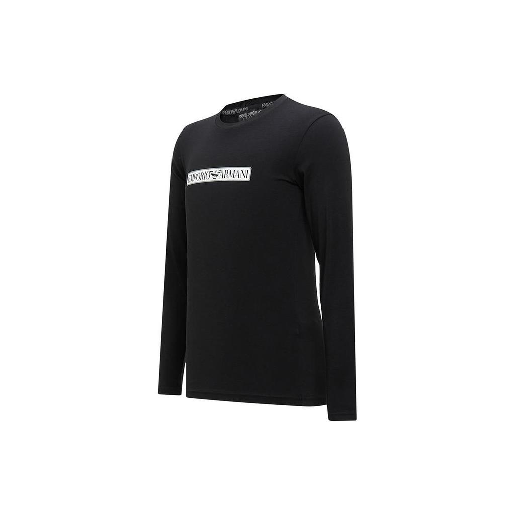 Emporio Armani FW23 Solid Logo Print Crew Neck Long Sleeve T-Shirt Men Tops Black 111023-3F517-0020