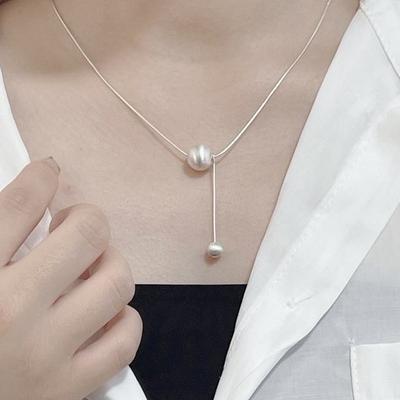 Brushed Bead Fringed Necklace, Female Simplicity, High-end Sense, Fashion Niche Design, Personalized Light Luxury Collarbone Chain Jewelry