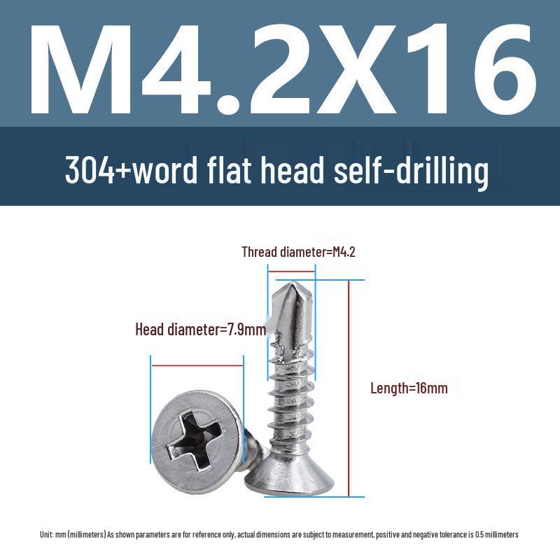 304 Stainless Steel Phillips Countersunk Head Self-Tapping Drill Tail Screw M3.9 M4.2