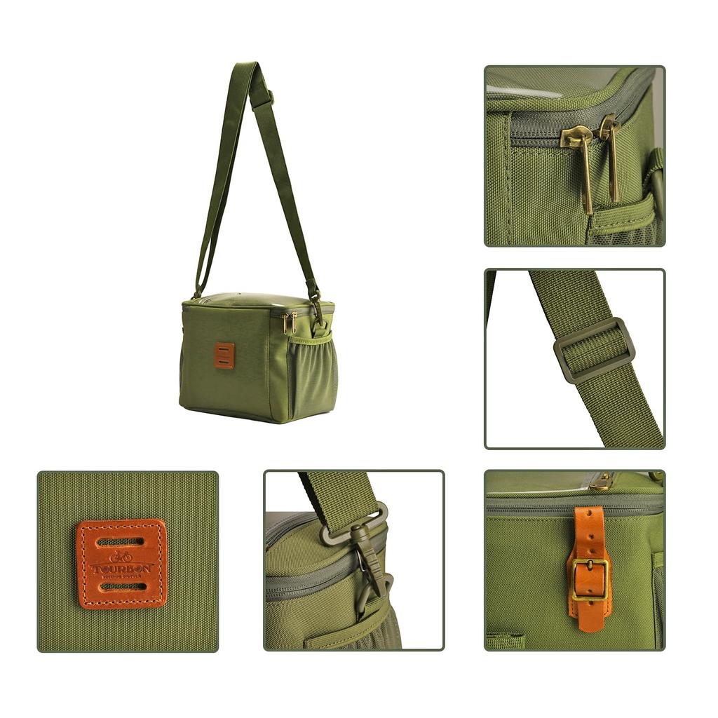 TOURBON Small Insulated Lunch Soft Nylon Multiple Exterior Crossbody or Bike Abrasion Water Perfect for and Outdoor Activities 6.8L Bag, Fabric,