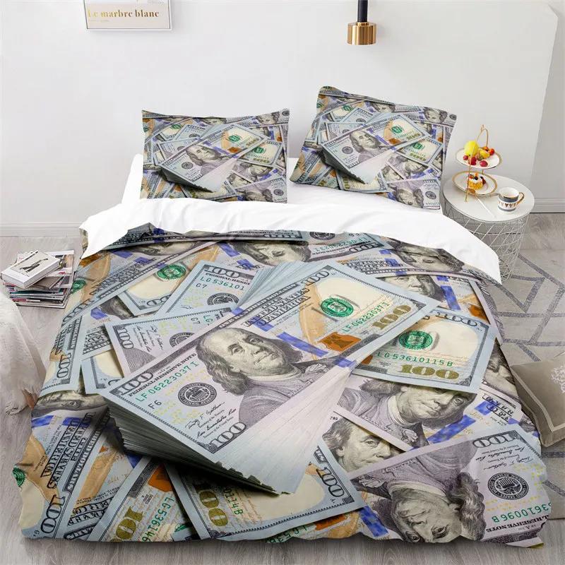Gelddruck Bettbezug King/Queen Größe, Dollar-Scheine mit dem Porträt von Ben Franklin, Dekoratives 2/3-teiliges Polyester-Bettwäscheset