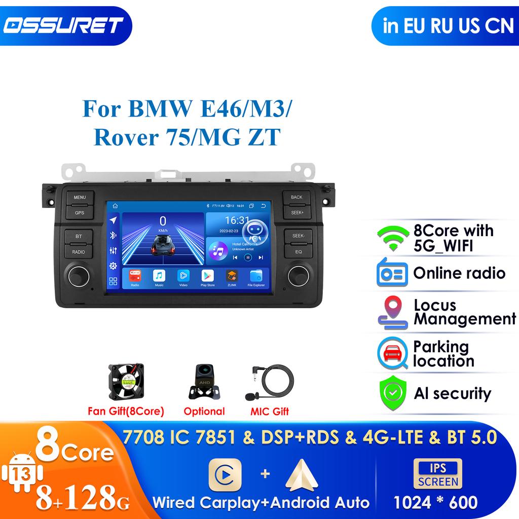 OSSURET רדיו אנדרואיד 2Din 7 אינץ' 8G 128G עם קול AI עבור BMW 3 E46 M3 318 320 325 330 335 Carplay 4G NET מולטימדיה לרכב GPS רדיו אוטומטי חכם