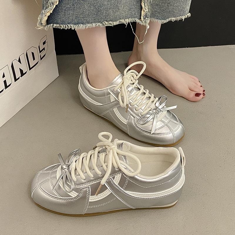 Silver Inner Height Increase Flat Bottom German Training Shoes Women's Shoes 2025 New Autumn and Summer Casual Sports Board Shoes Forrest Gump Shoes