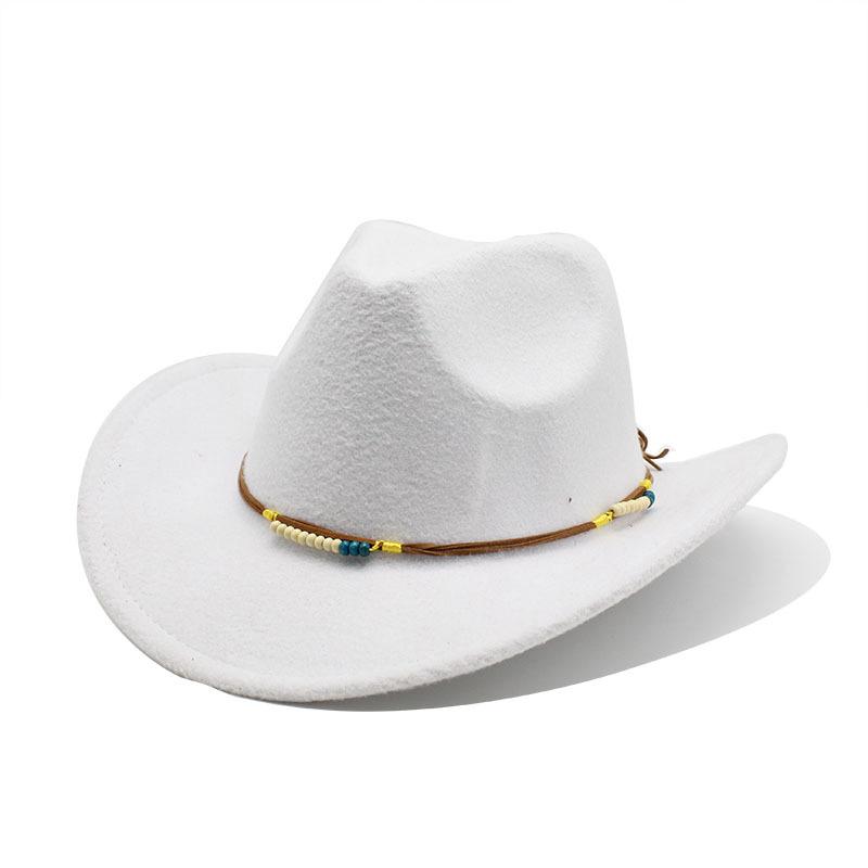 Tibetan Retro Ethnic Spring Woolen Western Cowboy Hat Rolled Brim Wide Edge Visor Top Hat