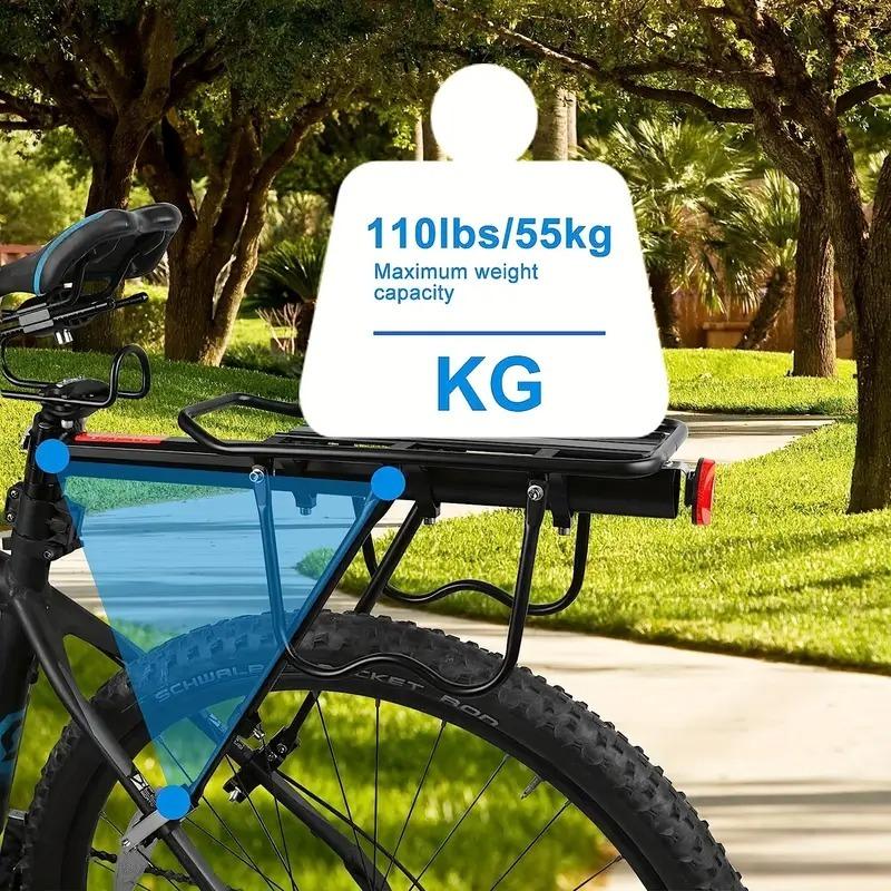 Rear Bike Rack Aluminum Alloy Adjustable Cargo Carrier for 26-29 Inch Mountain Road Bike Cycling Luggage Carrier with Reflector