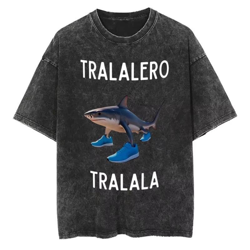 Vintage Washed Bombardiro Crocodilo T Shirt Funny Plane Bomber Crocodile Meme T-shirts Men Women Gothic Casual Humor T Shirts