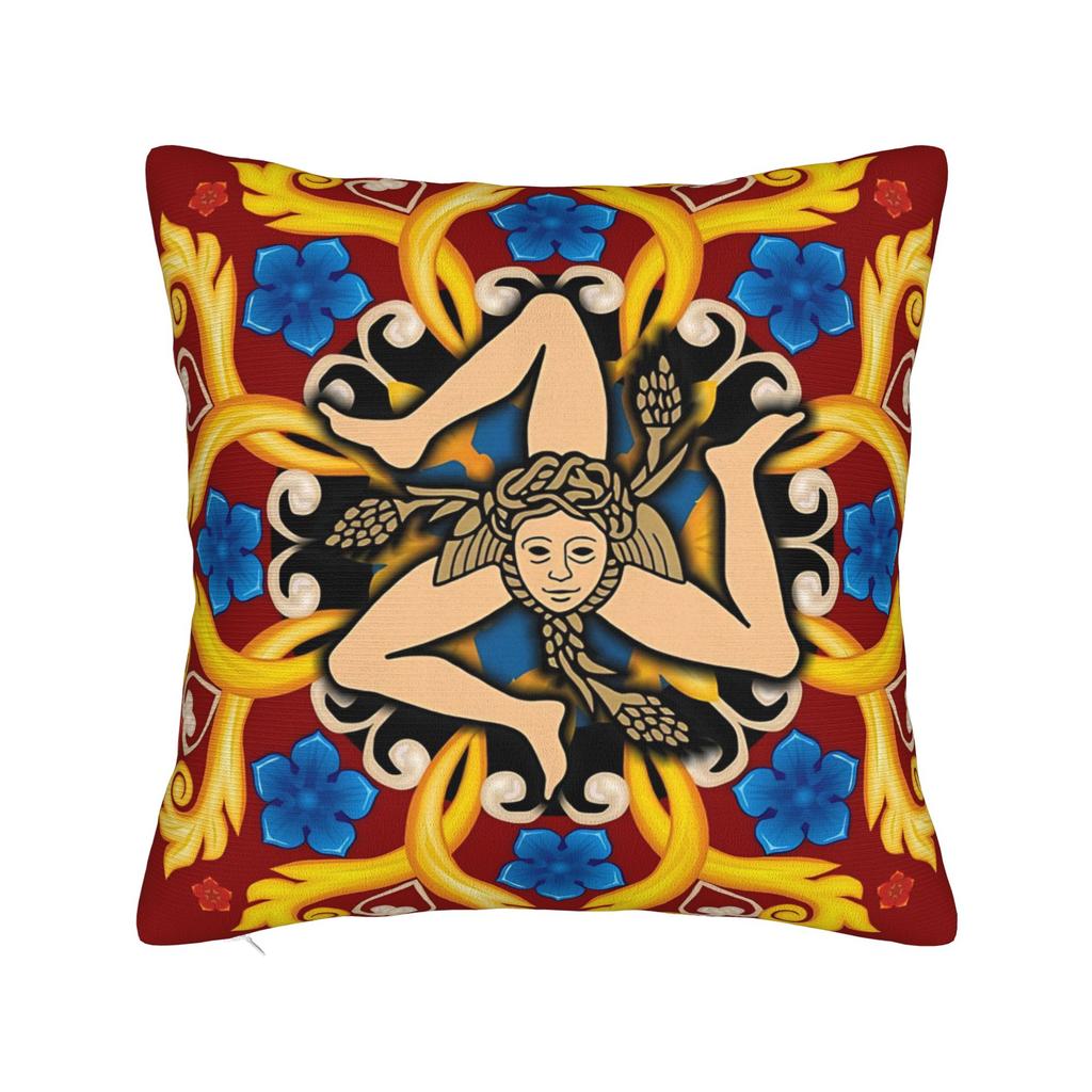 Sicilia Map Square Pillow Case Polyester Cushions for Sofa Trinacria of Sicily Casual Pillowcover Home Decor