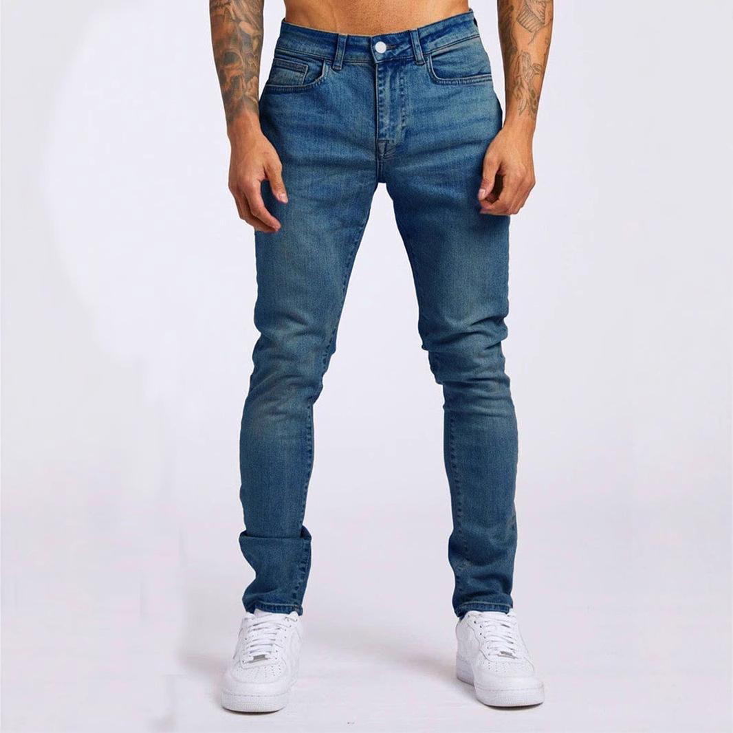 Wangpai Apparel Heren jeans slim elastisch strakke pijpen kleding verkoop XXL donkerblauwe kleur
