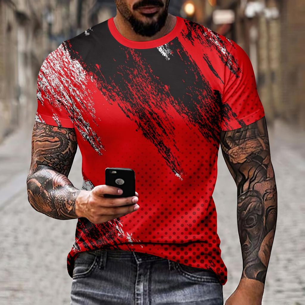 Pánská trička Twill Splicing Digital 3D potištěná léto Módní a zábavná Ležérní Tričko s krátkým rukávem S-6XL Cool a trendy top