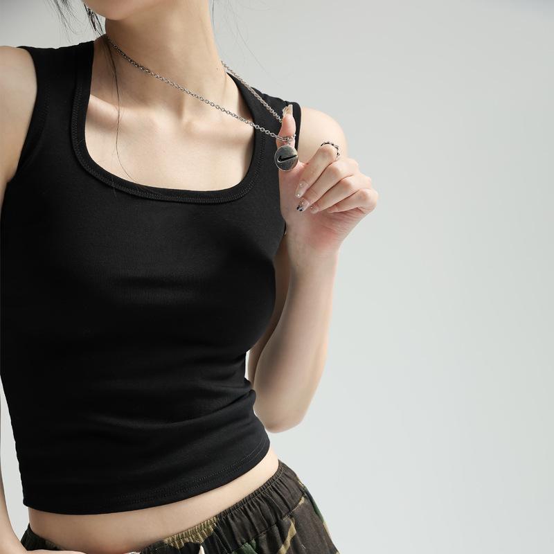 Damen Einfarbiges U-Ausschnitt Geripptes Tanktop Cami Damen Sommer Basic Elastisches Tanktop U-Ausschnitt Einfarbiges Tanktop