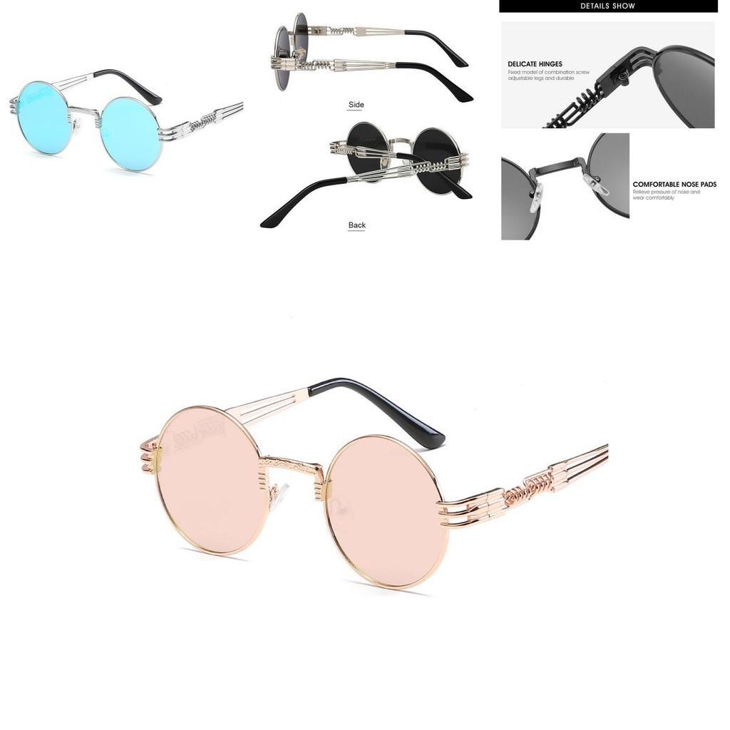 Lunettes de soleil rondes rétro unisexes avec monture en métal léger pour protection UV**