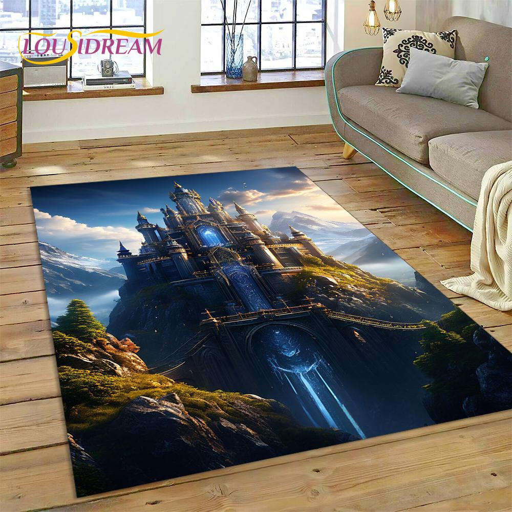 Dream Fairy Tale Castle Mysterious Gothic Cartoon Carpet Rug for Living Room Bedroom Home Sofa,Kid Area Rug Non-slip Floor Mat