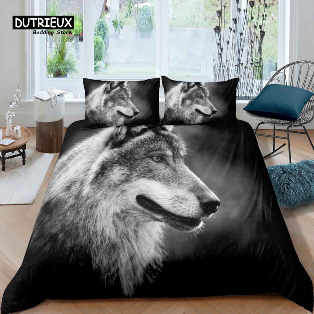 Home Living Luxury 3D Wolf Bedding Set Animal Duvet Cover Pillowcase Queen and King EU/US/AU/UK Size Comforter Bedding