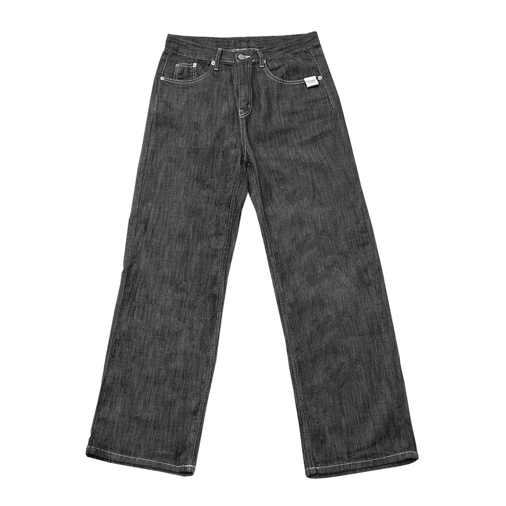 APOSTROPHE COMMA Pocket Label Soft Raw Denim Wide Pants (Dark Blue/Black)