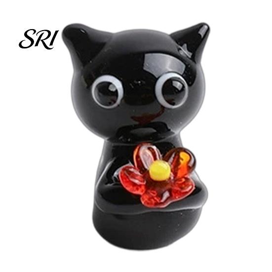 Glass Mini Black Cat Miniature Tiny Colored Ornament Cute Animals Kitty Figurine for Desktop Bookshelf Fairy Garden Micro Landscape Decor Animal Party