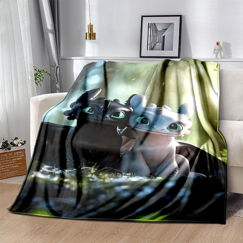 Toothless Flannel Blanket Soft Warm All-Season Throw, Design for Camping, Car Travel, Hiking Sofa, Bed, Office Perfect Gift for Parties