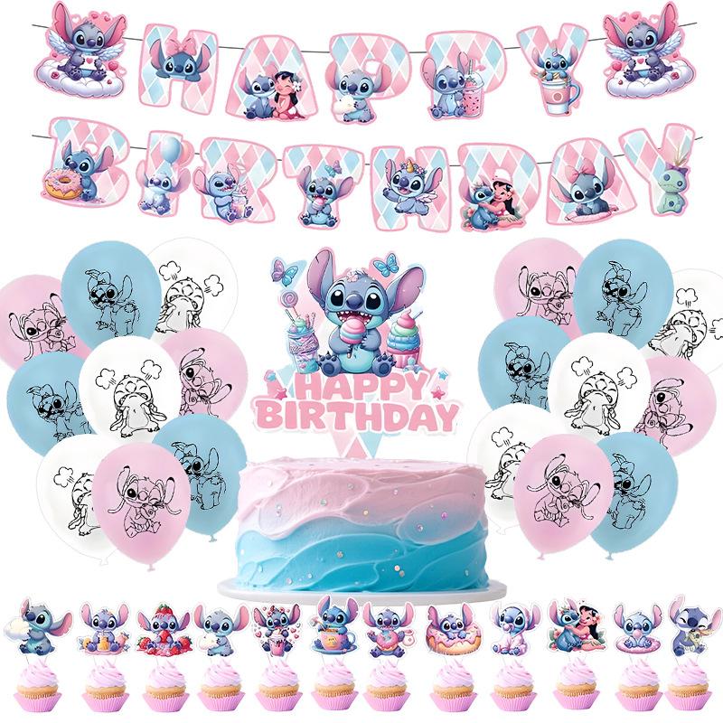 Banner Balloon Flag Stitch Theme Children'S Birthday Scene Arrangement Supplies Party Ornaments