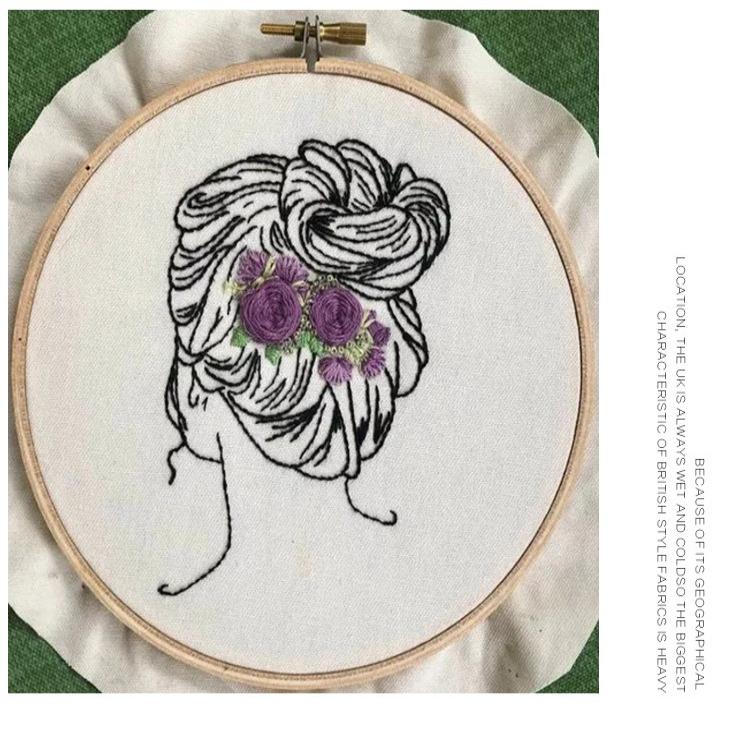 1pc Women's Hair and Flower Pattern Embroidery DIY Fabric Craft Kit Creative Craft Sewing