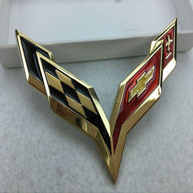 Elegant Zinc Alloy Metal Crossed Flag Emblem For Corvette C7 Stingray Badge