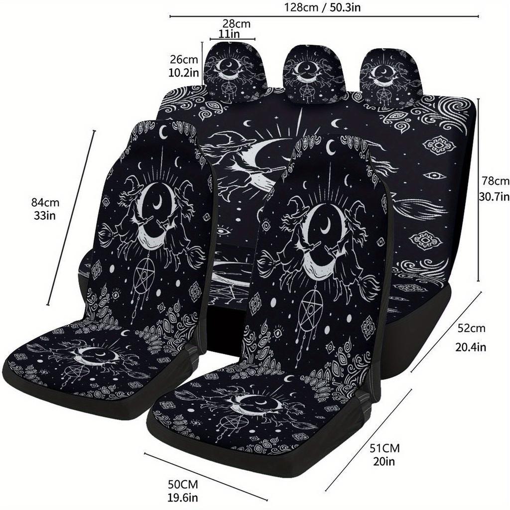 Witches Moon Pentacle Themed Car Seat Covers Set For Most Cars, Decorative Fashionable High-Quality Car Seat Protector Covers Fu