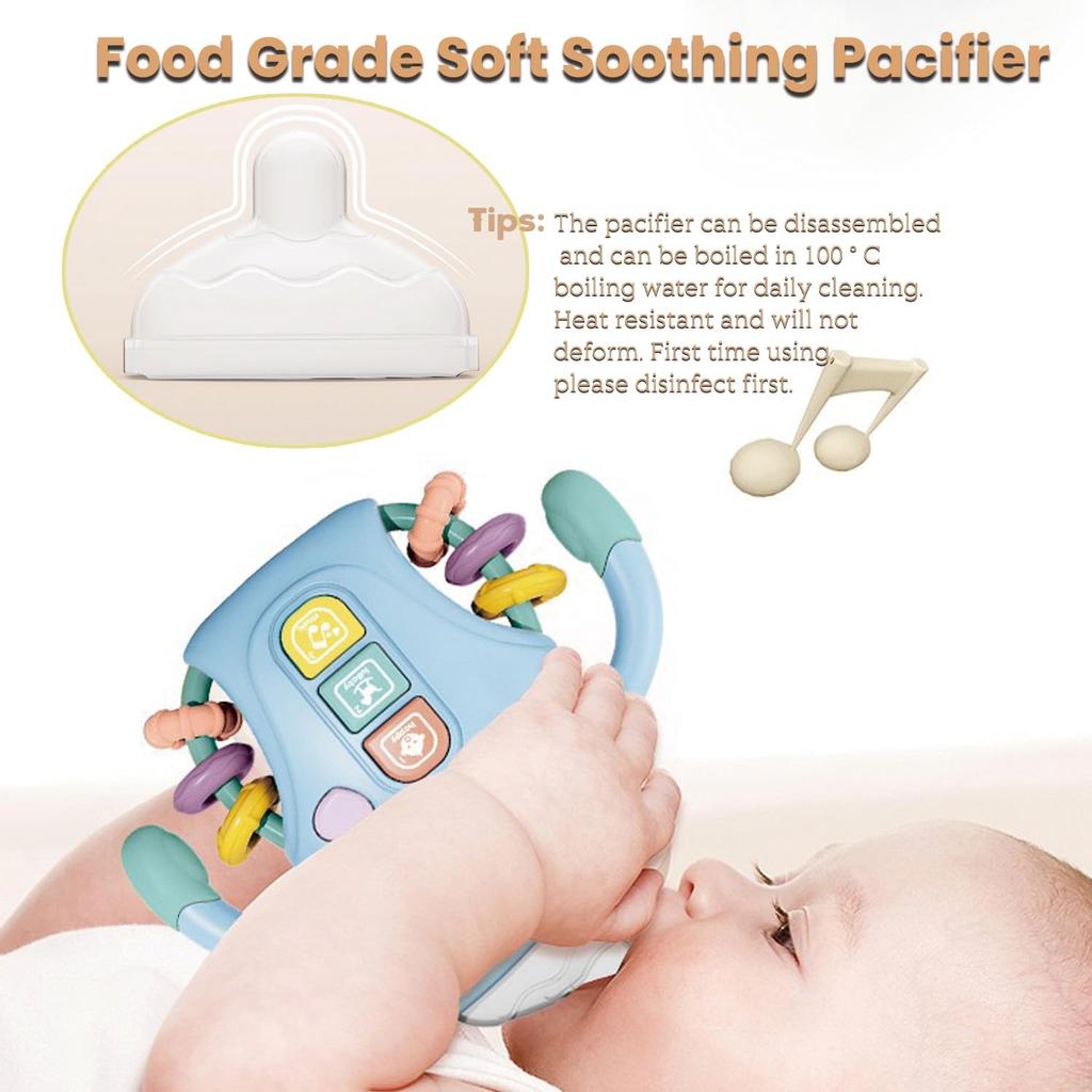 Baby Musical Toys Sensory Learning Toy with Music and Lights Pacifier Teething Rattle Toy for Toddlers Boys and Girls Gifts 0-12
