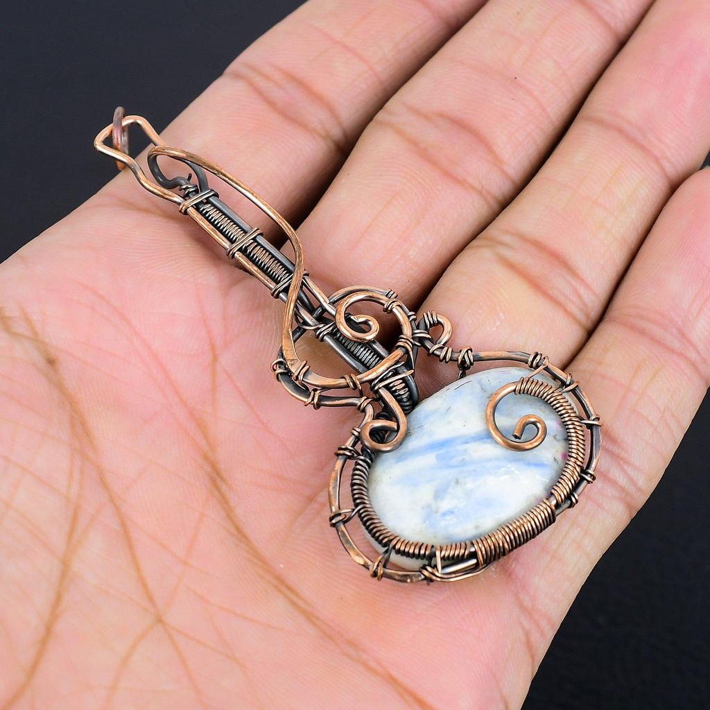 Blue Scheelite 999 Copper Wire Wrapped Pendant, Handmade Gemstone Pendant Jewelry, Gifts For Wife Brand New Pendant