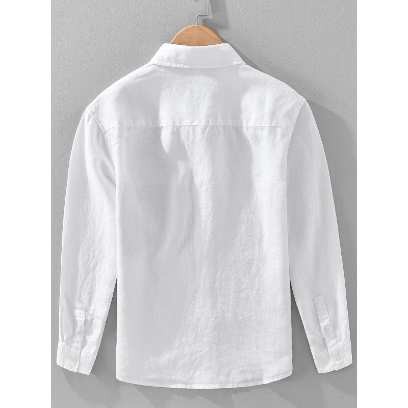 Foreign Trade Surplus Pure Linen Patchwork Long-Sleeve Shirt for Men, New Spring/Autumn Trendy Casual Retro Design Shirt