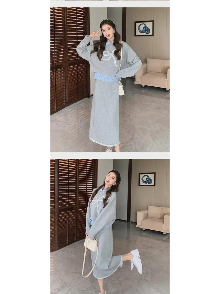 2024 Autumn & Winter Korean-Style Casual Sweater, Skirt & Shirt Three-Piece Set for Women
