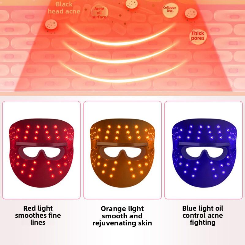 LED Beauty Mask Three-color Phototherapy Skin Rejuvenation Instrument Rechargeable LED Direct Spectrometer Mask Introduction Instrument