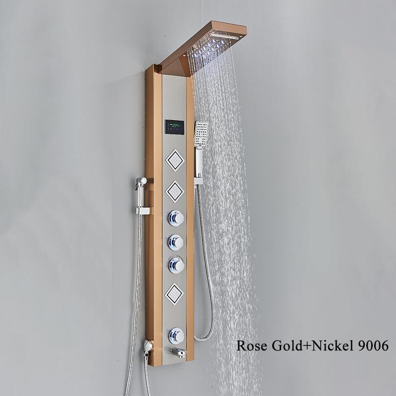 Digital Display Rainfall LED Light Shower Panel Shower Bathroom Black SPA Massage Jet With Handshower Bidet Sprayer Shower Tap