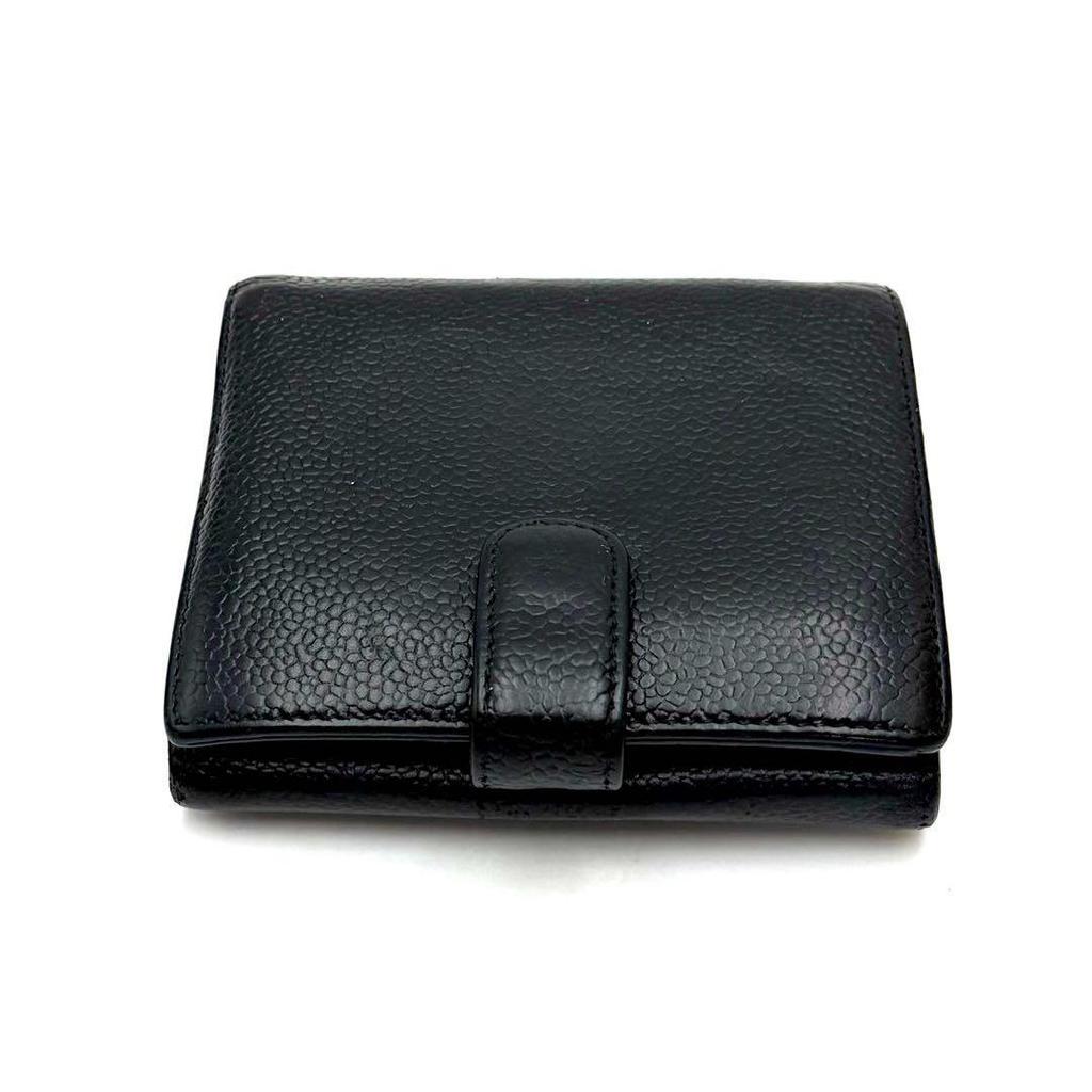 Used Chanel Folding Wallet Caviar Skin Coco Mark