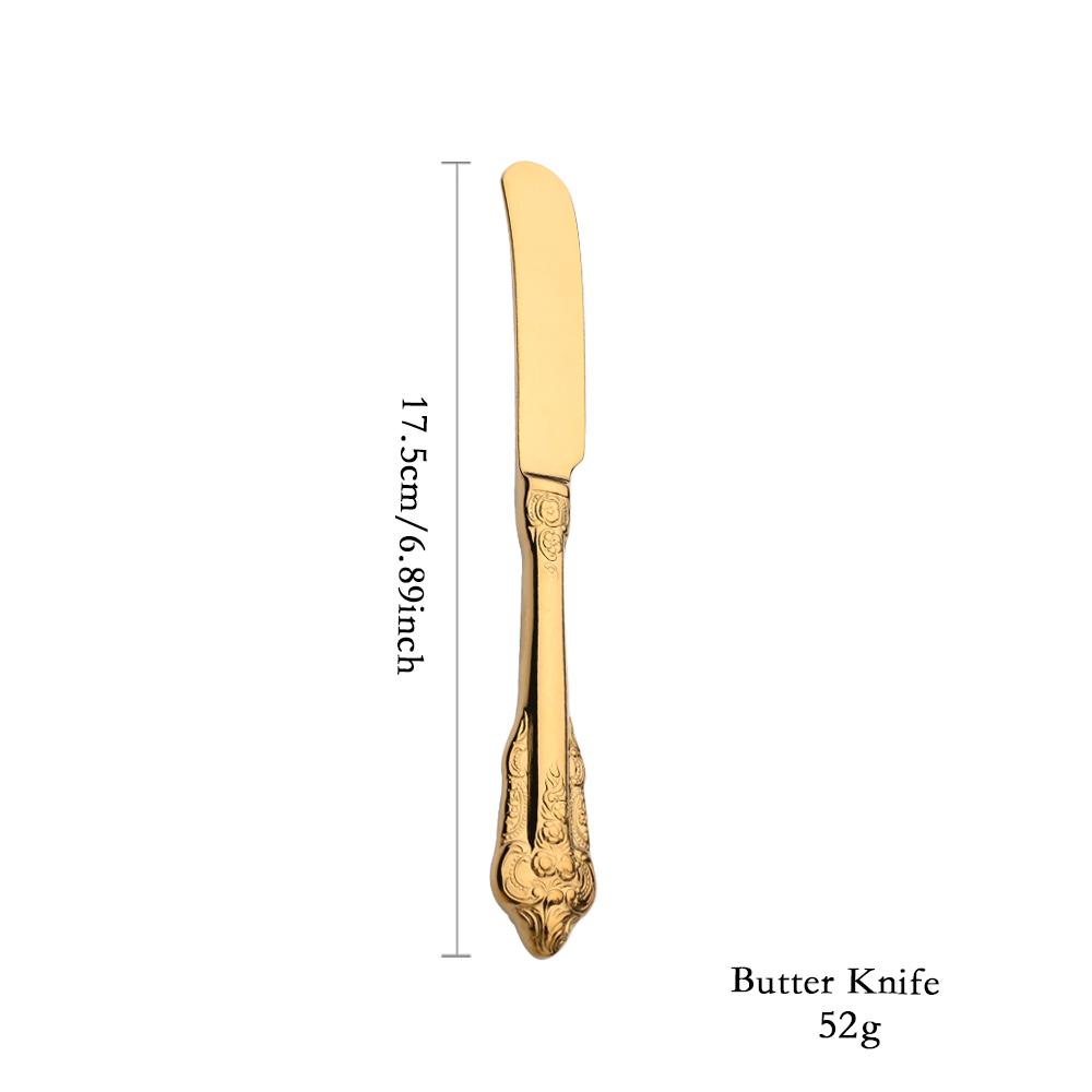 Vintage Western Gold Plated Cutlery Dining Knife Fruit Fork Teaspoon Butter Knife Set Luxury Dinnerware Engraving Tableware Set