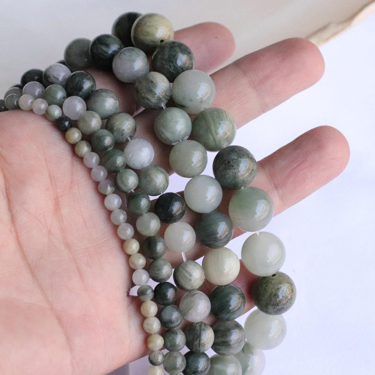 Natural Green Rutilated Quartz & African Bloodstone Round Beads for DIY Jewelry & Accessories