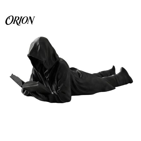 Leser Sammlerstück Dekor Schwarze Robe Figur, 3D Gedruckter Gesichtsloser Lesender Mann PLA Figur Statue, Liegende Bücherwurm Skulptur für Heim Büro Bücherregal