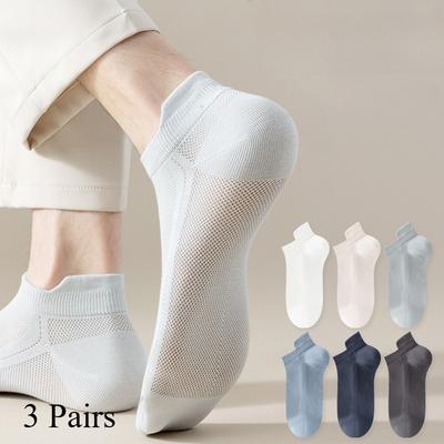3 Paar Dunne Ademende Mesh Korte Sokken voor Mannen Mode Comfortabel Effen Kleur Casual Enkelkort Straat Lage Schacht Hoge Kwaliteit Sokken